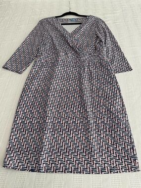 J. McLaughlin Navy and Orange Faux Wrap Dress